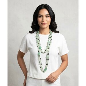 Green Aventurine Black Freshwater Pearl Necklace 58" No Clasp 2 Strand Knotted